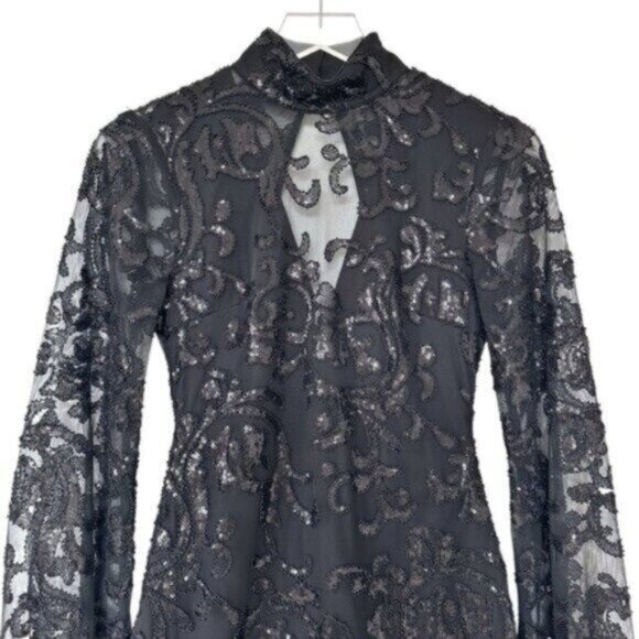 NWT Alexis Franciska Sequined Open Back Beaded Black Mini Dress Size XS - Picture 4 of 12